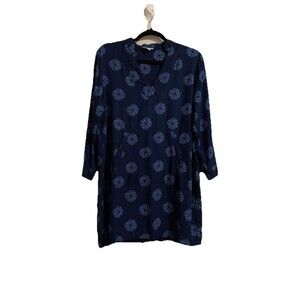 Escapada Navy Blue Chain Link V Neck Tunic Top Size Medium M Beach Cover Pocket